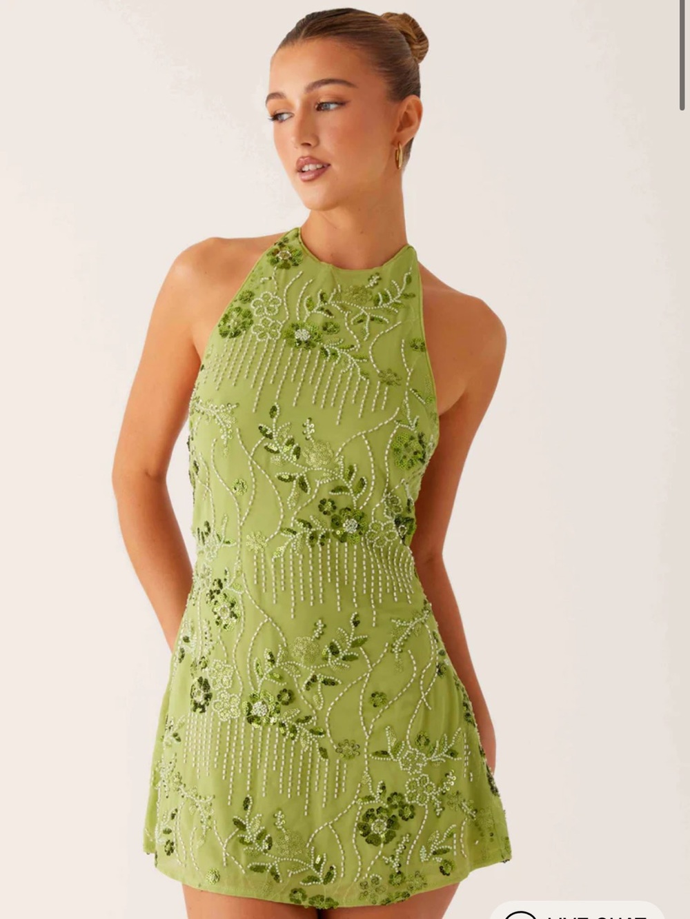Peppermayo Lime Green Embellished Halter Mini Dress